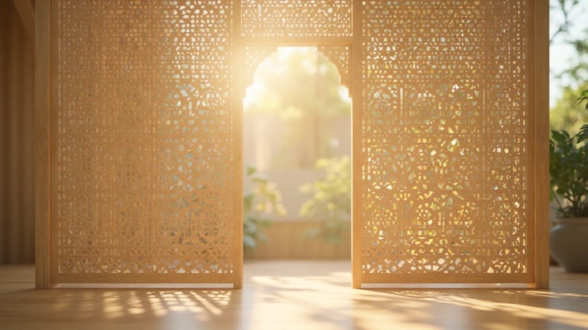 ażurowa drewniana ścianka działowa