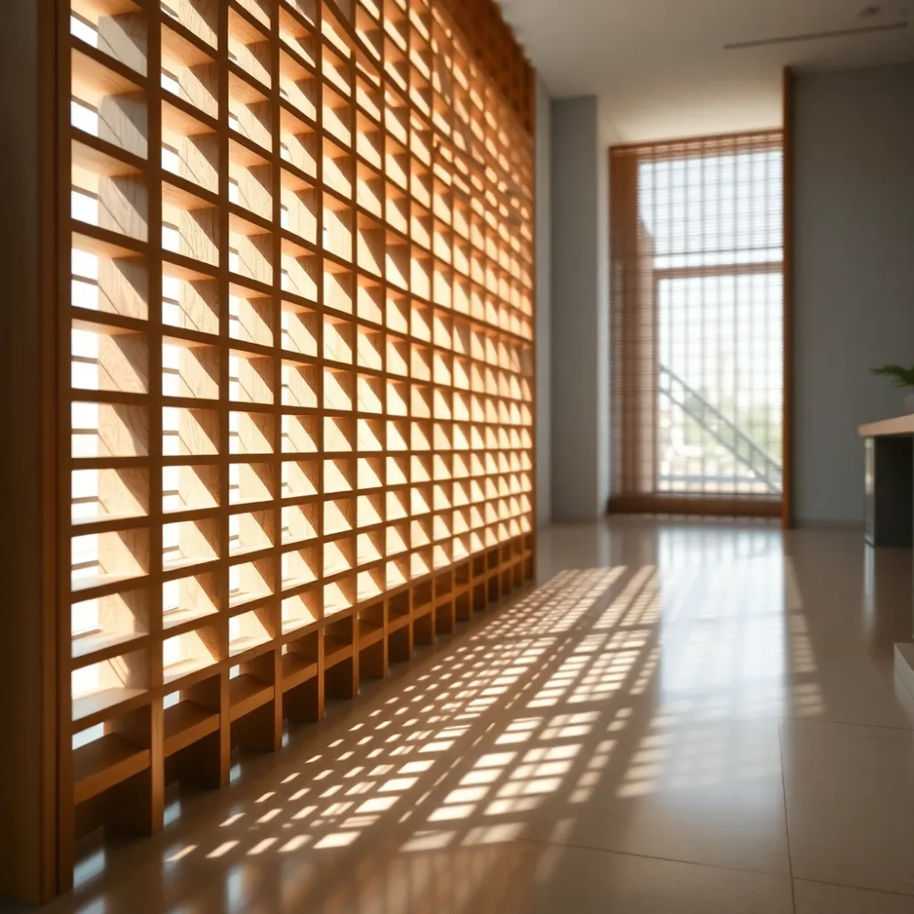 Ażurowa ścianka działowa z drewnianych listew