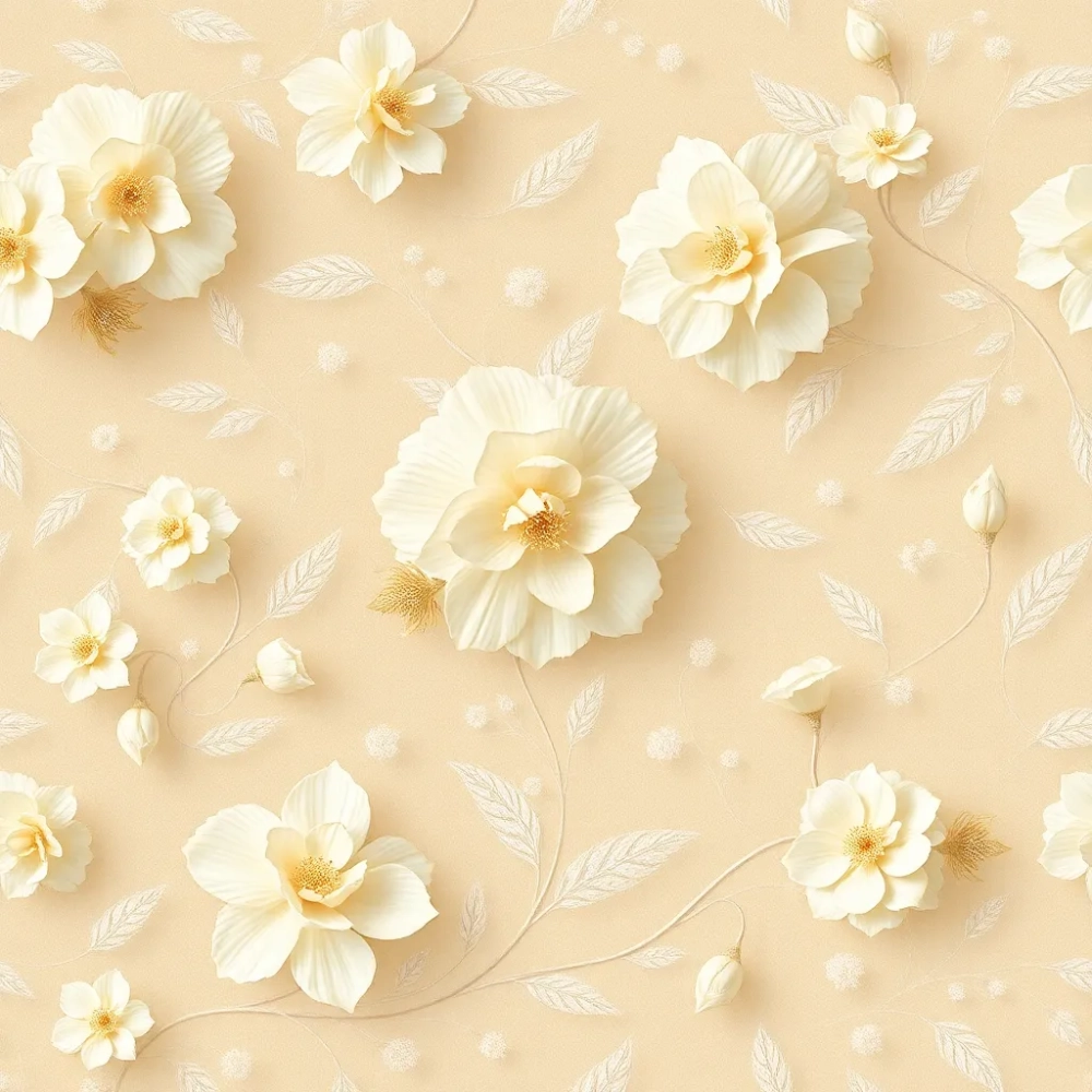 Beżowa tapeta w kwiaty