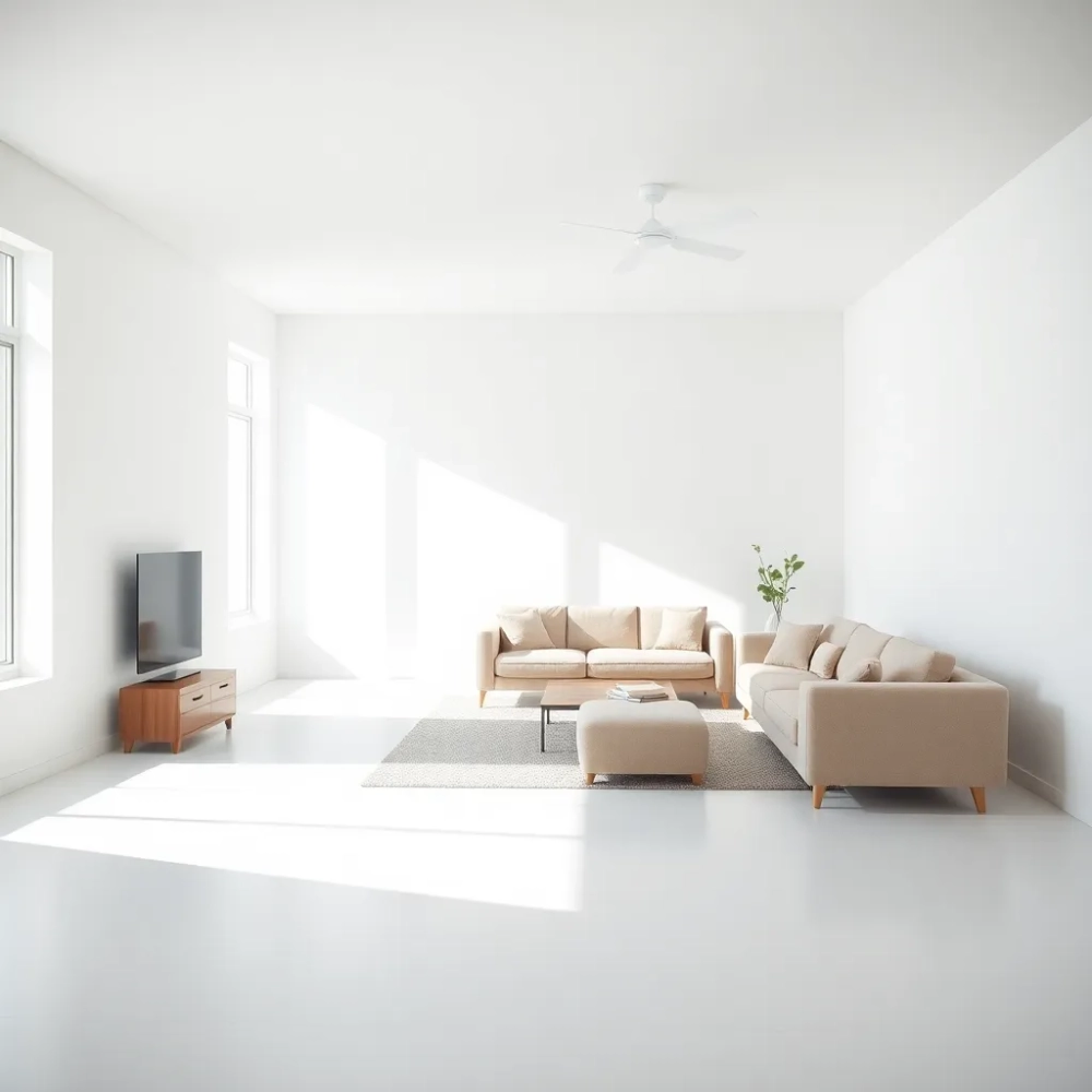 Białe ściany w salonie