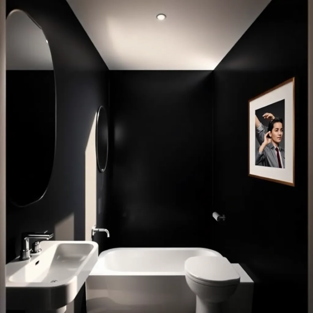 Ciemna ściana w małej łazience