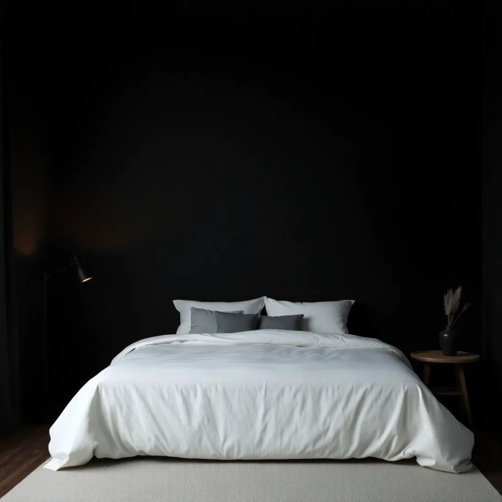 Czarne ściany w sypialni