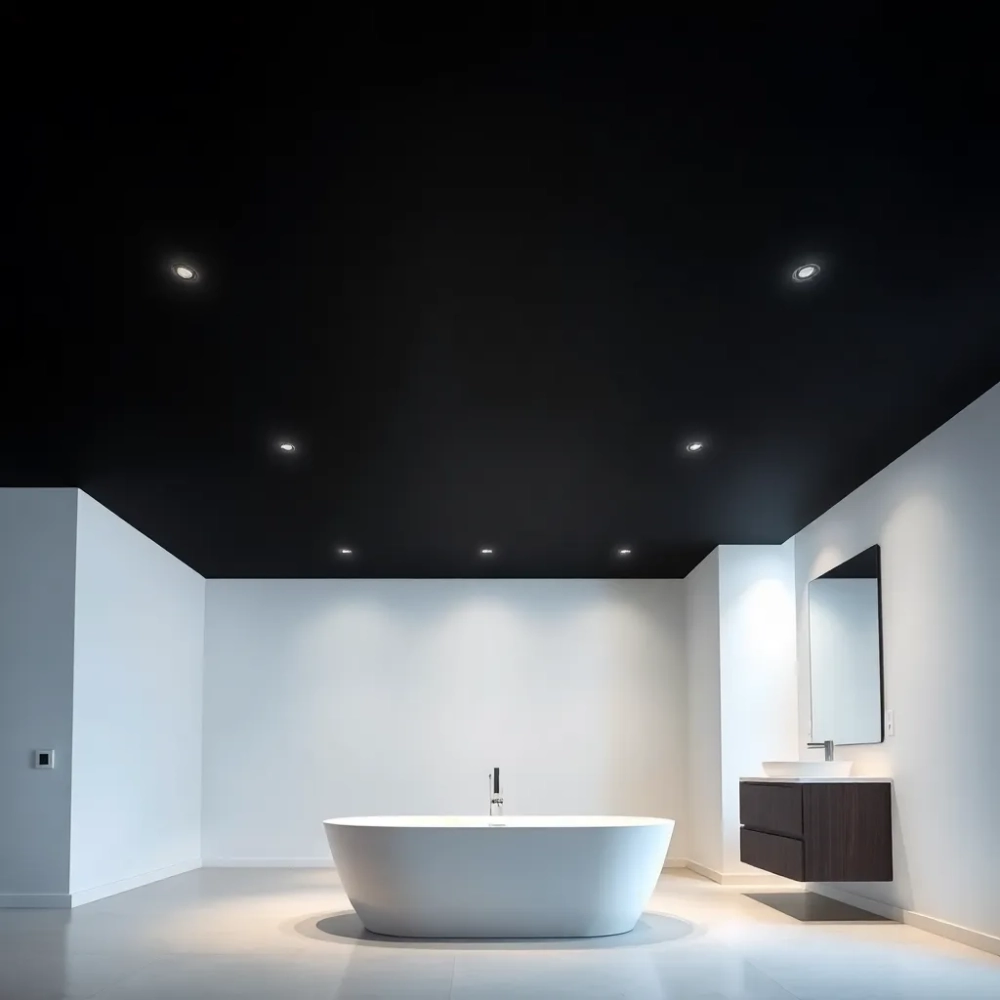 Czarny sufit napinany w łazience