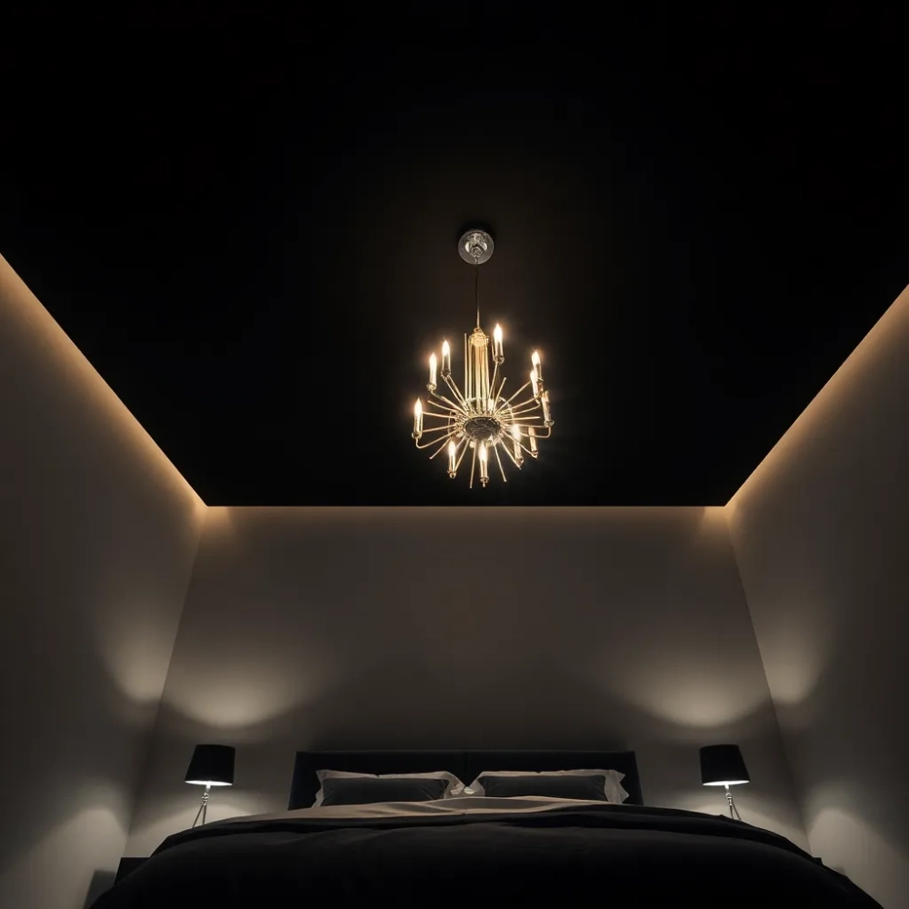 Czarny sufit w sypialni