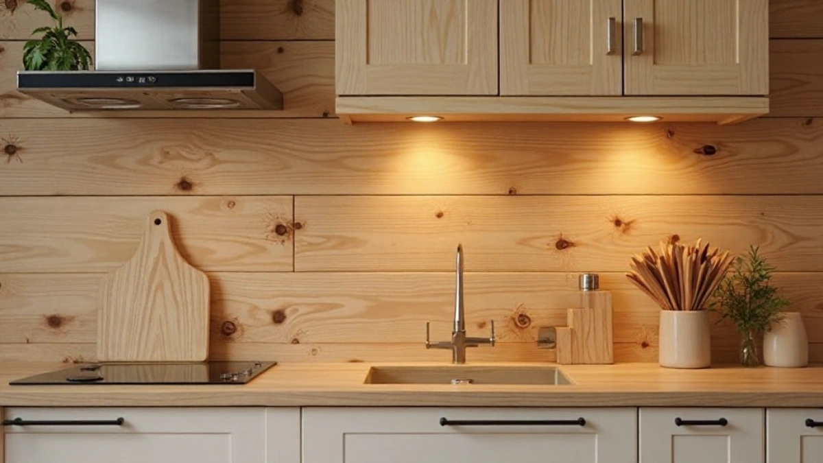 drewniana ściana w kuchni