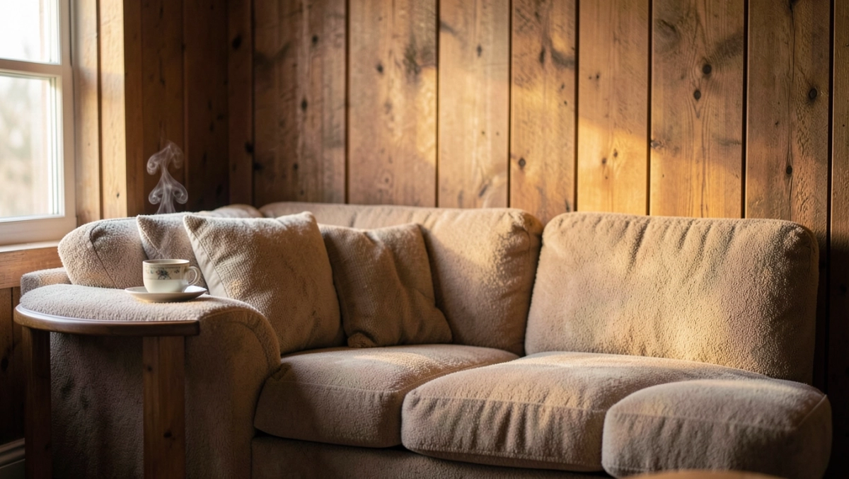 drewniane ściany w salonie