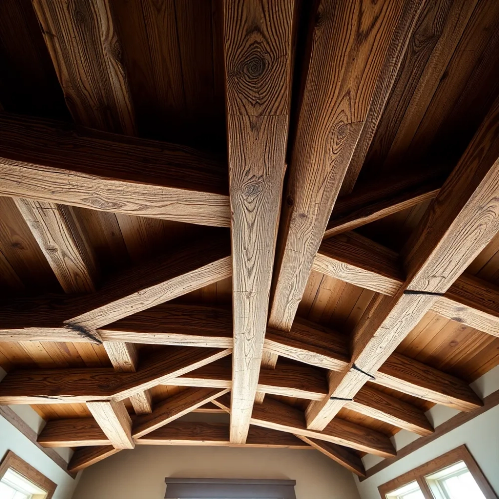 Drewniany sufit z belkami