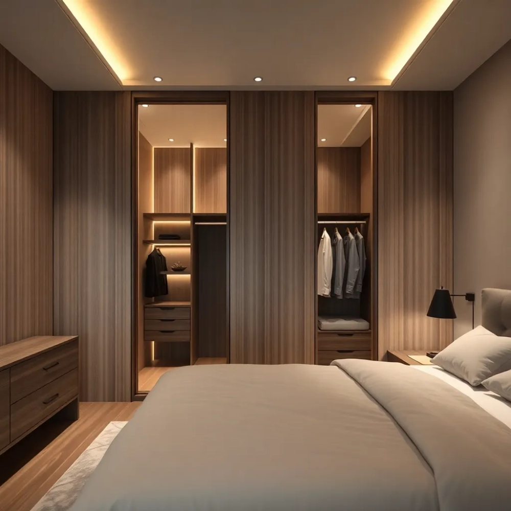garderoba w sypialni za ścianką