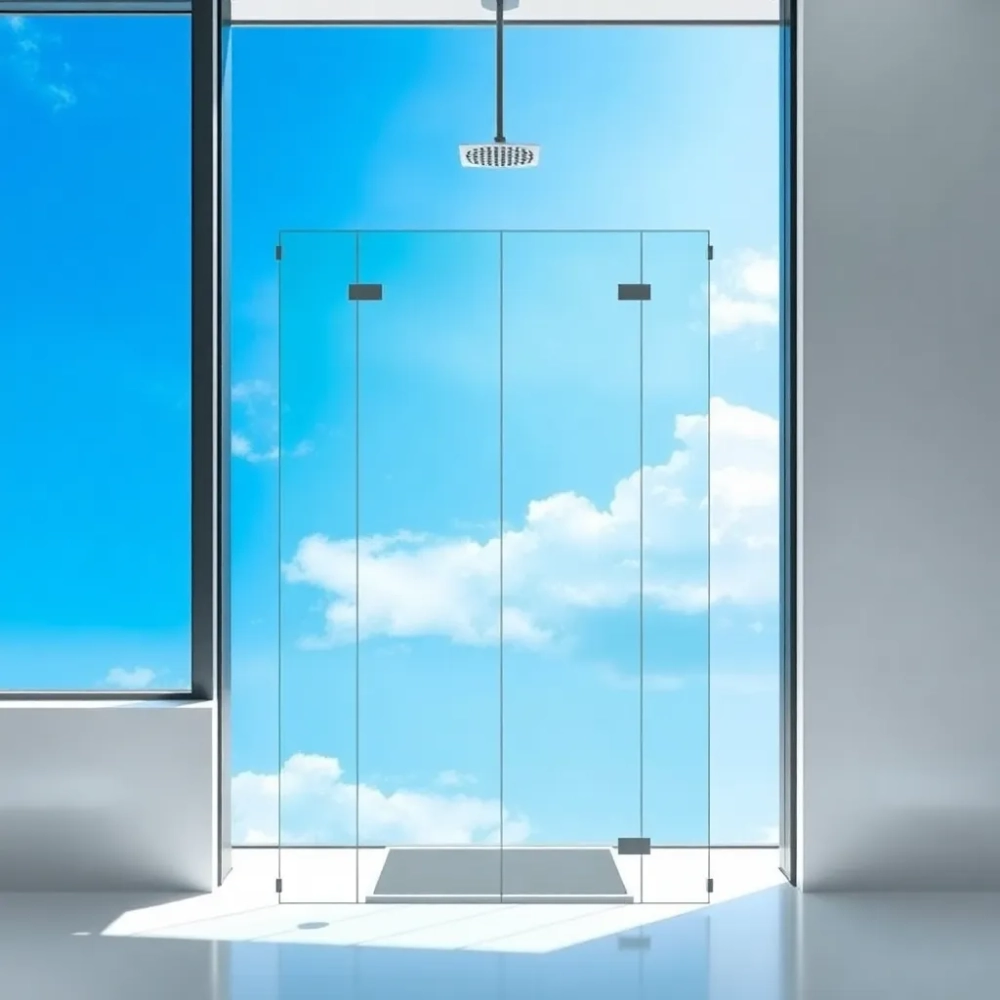 Kabina prysznicowa na ścianie z oknem