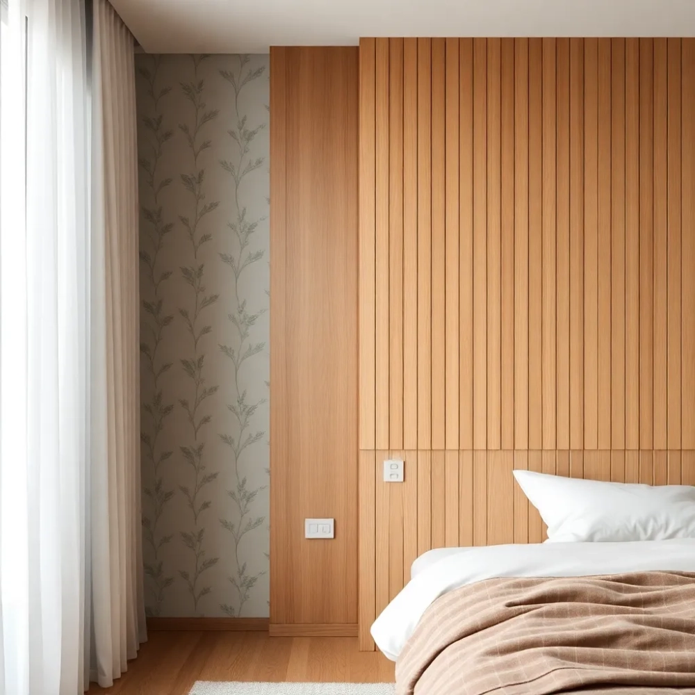 Lamele i tapetą w sypialni
