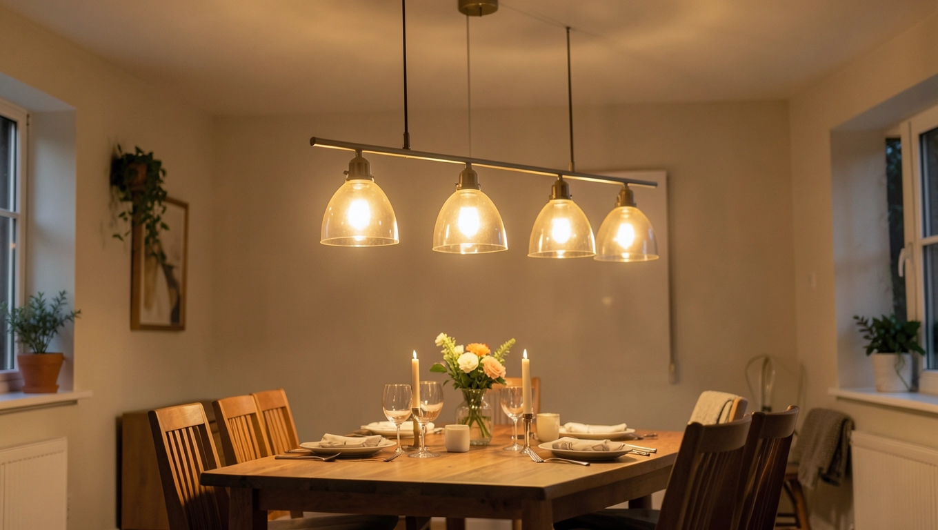 lampa sufitowa z kloszami na długiej listwie