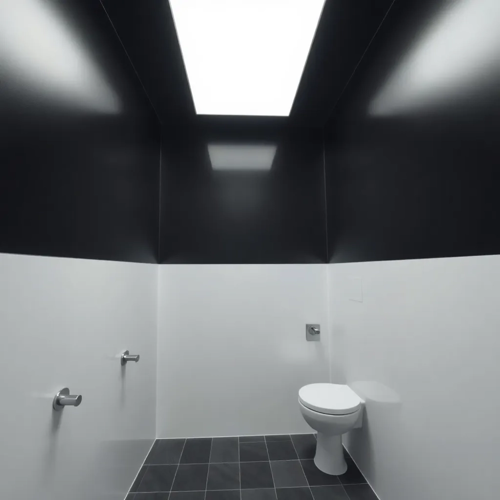 Mała łazienka z czarnym sufitem