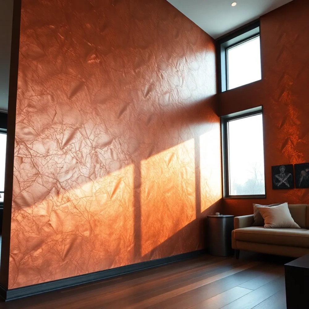 Miedziana ściana w salonie