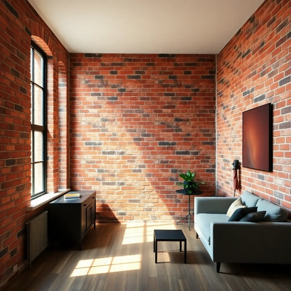 Mieszkanie z ceglanymi ścianami