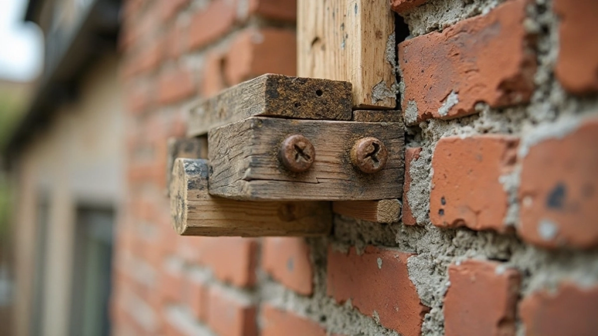 Mocowanie drewnianej belki do ściany zewnetrznej