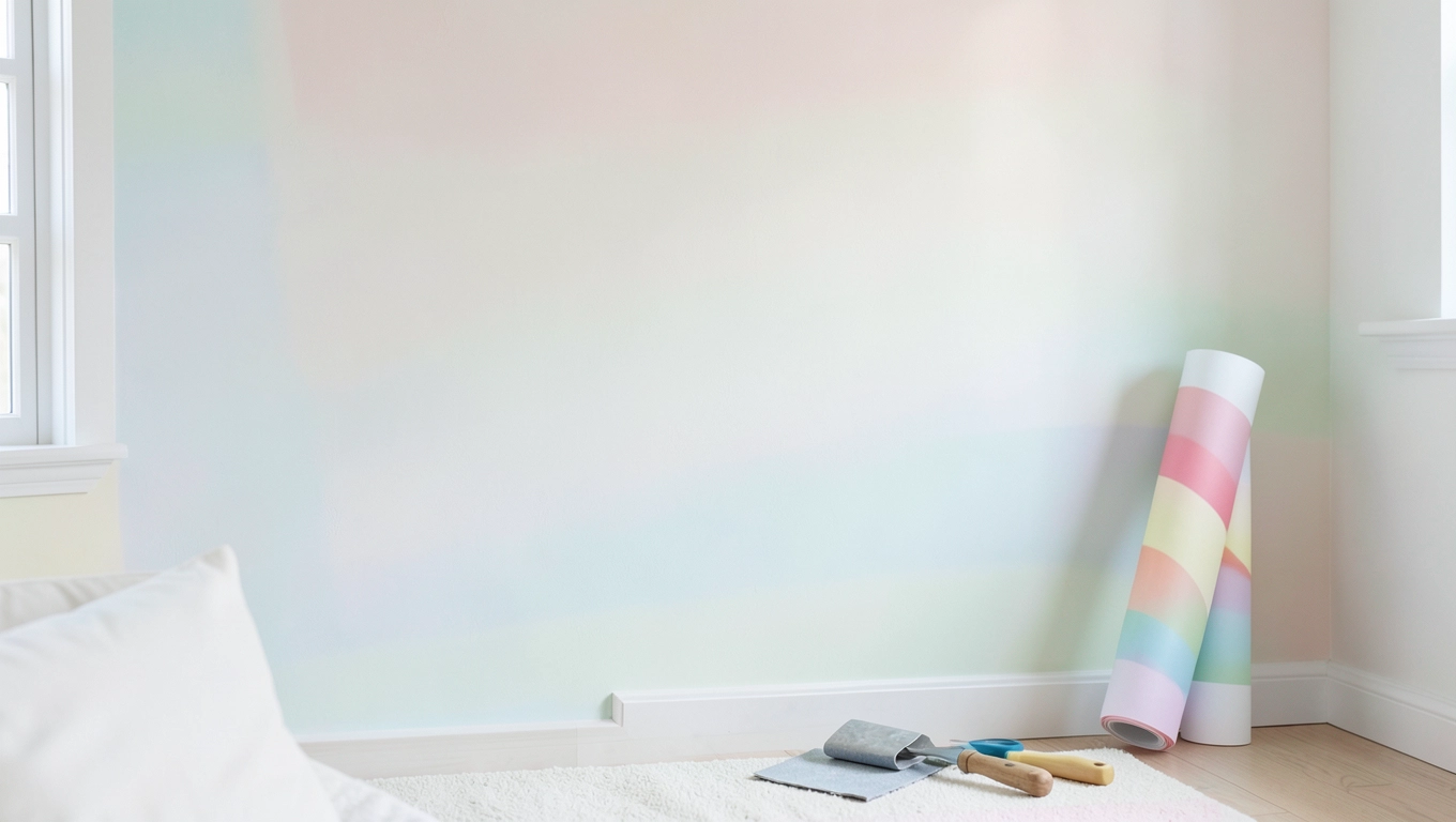 Montaż fototapety z tęczą dla dziecka