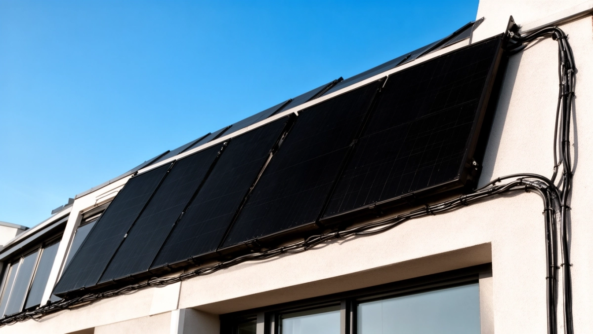 montaż paneli fotowoltaicznych na ścianie budynku