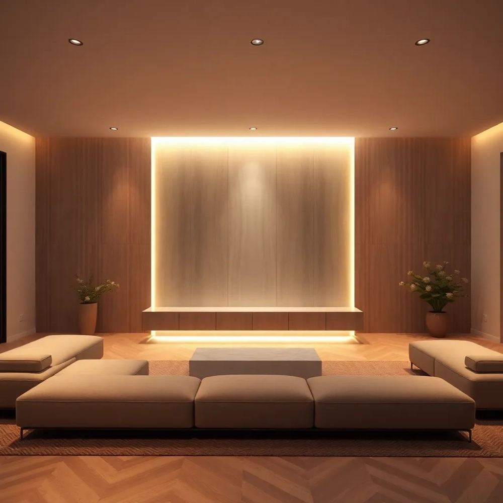 Podświetlana ściana w salonie