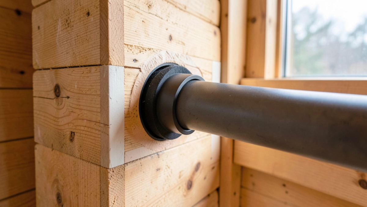 Przejście komina przez ścianę drewniana 120