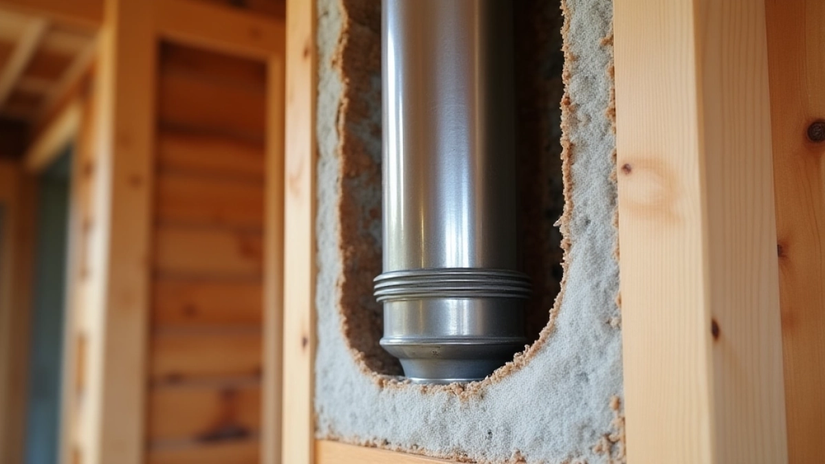 Przejście komina stalowego przez ścianę drewnianą