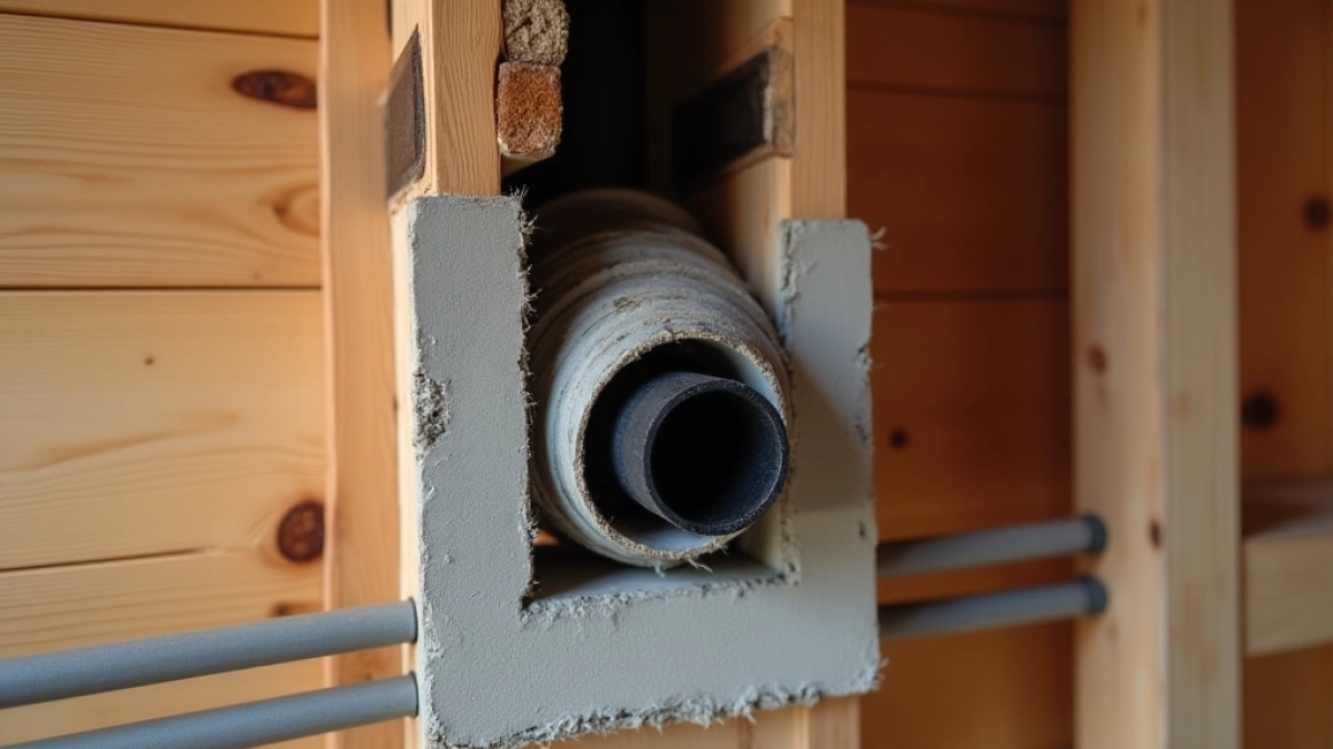 przejście kominowe przez ścianę drewnianą