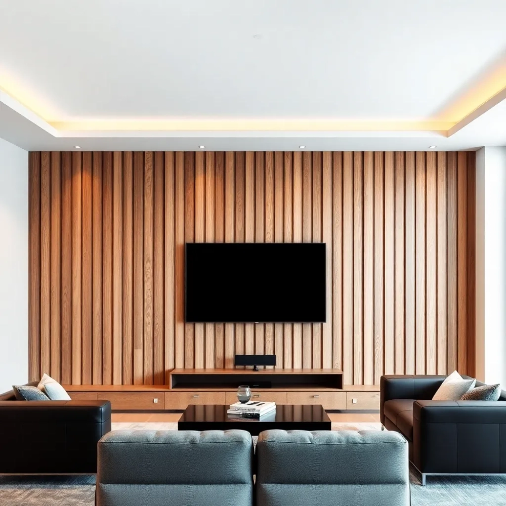 Ściana telewizyjna z lamelami