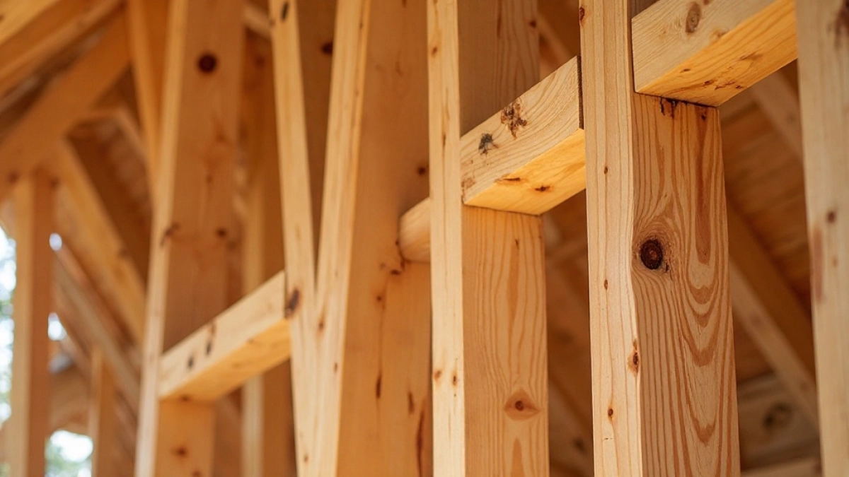 ściana z belek drewnianych