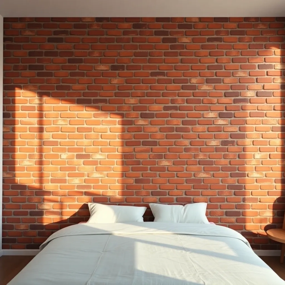 Ścianą z cegły w sypialni