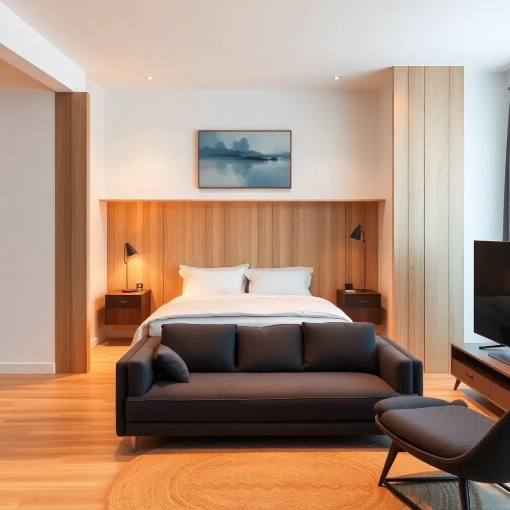 Ścianką sypialnia w salonie