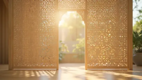 ażurowa drewniana ścianka działowa