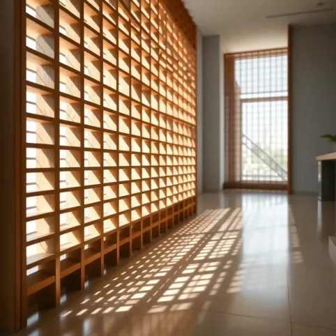 Ażurowa ścianka działowa z drewnianych listew