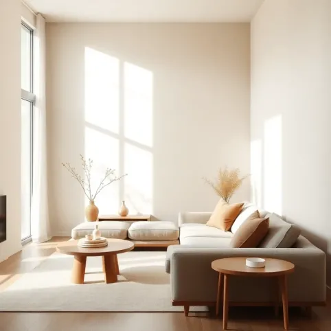 Beżowe ściany w salonie