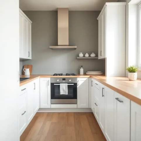 Biała kuchnia z drewnianym blatem jakie ściany