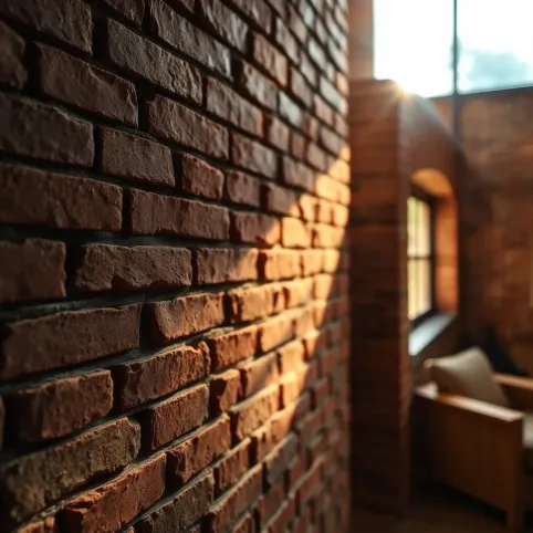 Cegła na ścianie w salonie