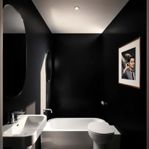 Ciemna ściana w małej łazience