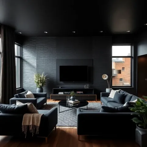 Czarna ściana w salonie