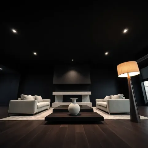 Czarny sufit w salonie