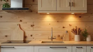 drewniana ściana w kuchni