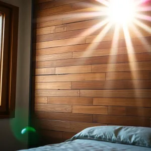 Drewnianą ściana w sypialni