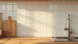 drewniany blat i ściana w kuchni