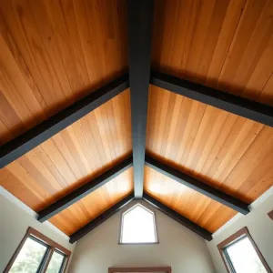 Drewniany sufit w salonie