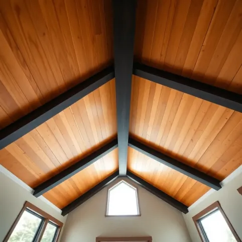 Drewniany sufit w salonie