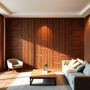 Imitacja drewna na ścianie w salonie