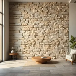 Kamień na ścianie w salonie