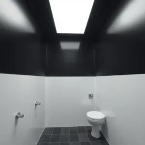 Mała łazienka z czarnym sufitem