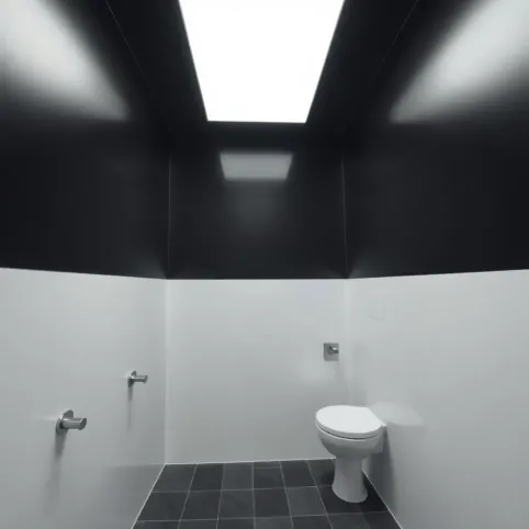 Mała łazienka z czarnym sufitem