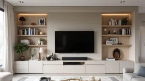 Nowoczesna zabudowa ściany w salonie