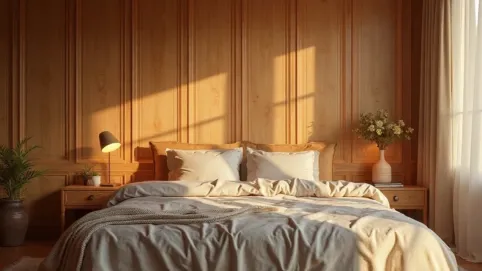Panele drewniane na ścianie w sypialni