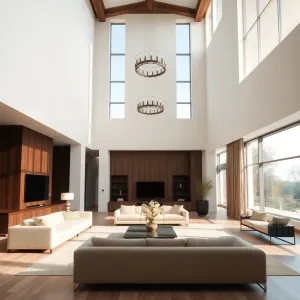 Projekt domu z wysokim sufitem w salonie