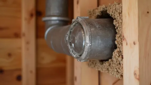 przejście rury kominowej przez drewnianą ścianę